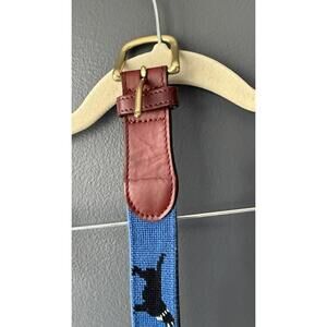Blue Woven Belt with Red Leather Ends and Brass Buckle Size 40